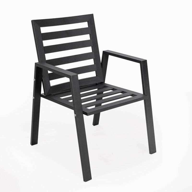 LeisureMod Chelsea Modern Patio Dining Armchair in Aluminum with Removable Cushions Set of 4 in Blue