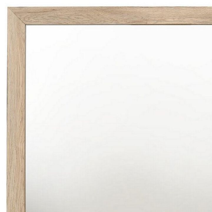 Square Shaped Wooden Mirror with Rough Hewn Texture, Brown-Benzara