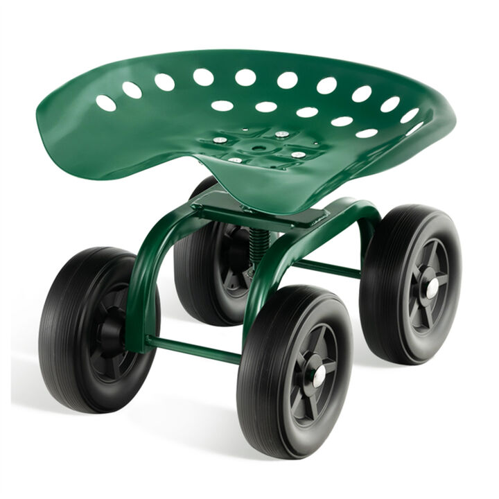 Rolling Garden Workseat with 360° Swivel Seat, Adjustable Height & Durable Wheels