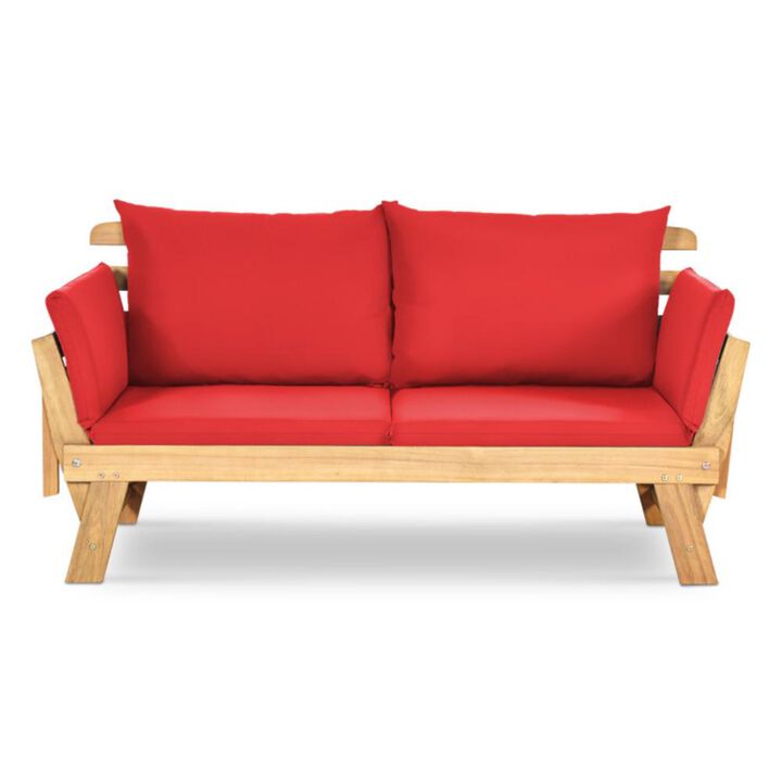 Hivvago Patio Convertible Solid Wood Sofa with Cushion