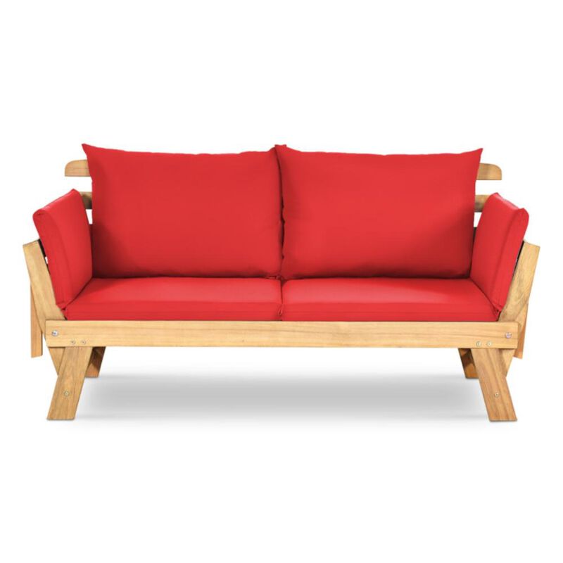 Hivvago Patio Convertible Solid Wood Sofa with Cushion