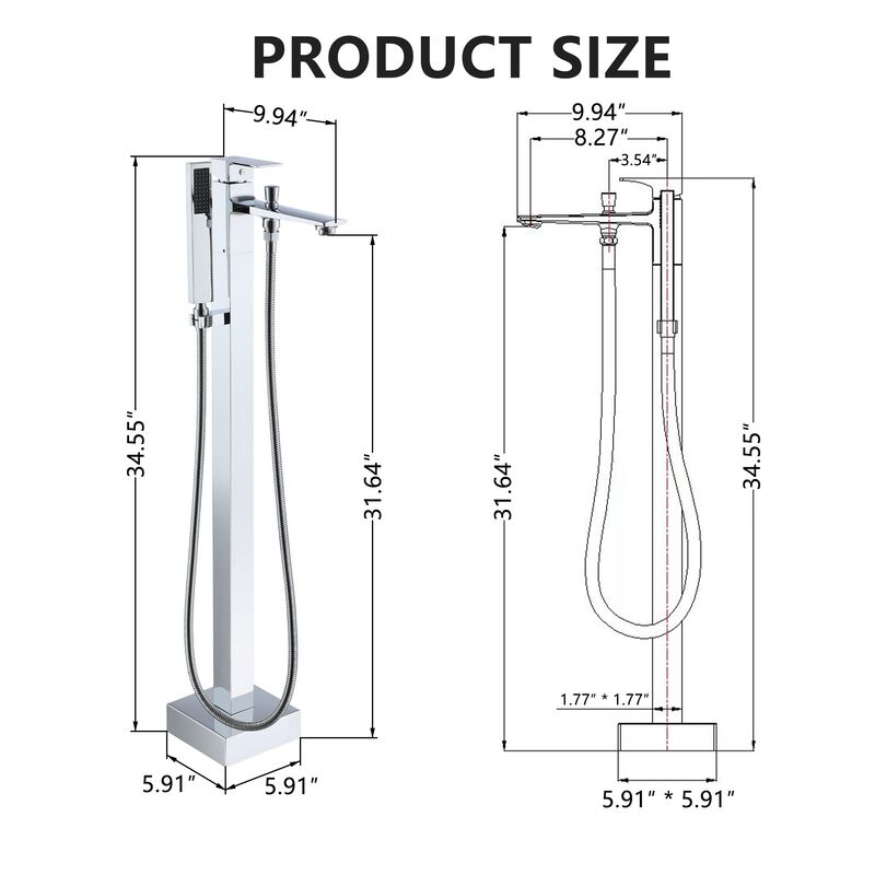 Mondawe One-Handle Brushed Nickel Floor Mount Freestanding Tub Faucet with Handheld Shower