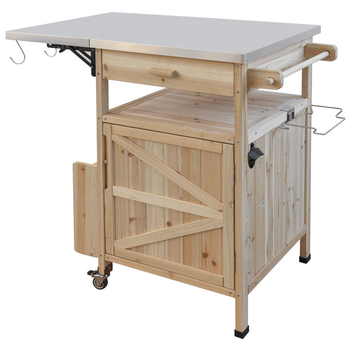 Merax Outdoor Grill Cart Kitchen Island with Stainless Steel Top