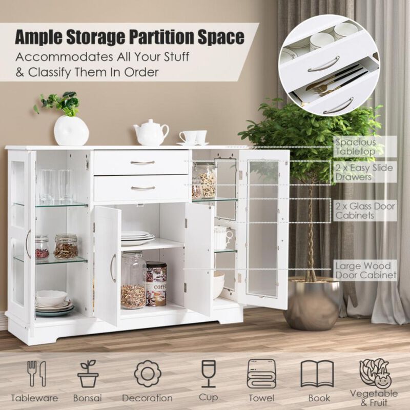 Hivvago Sideboard Buffet Server Storage Cabinet with 2 Drawers and Glass Doors
