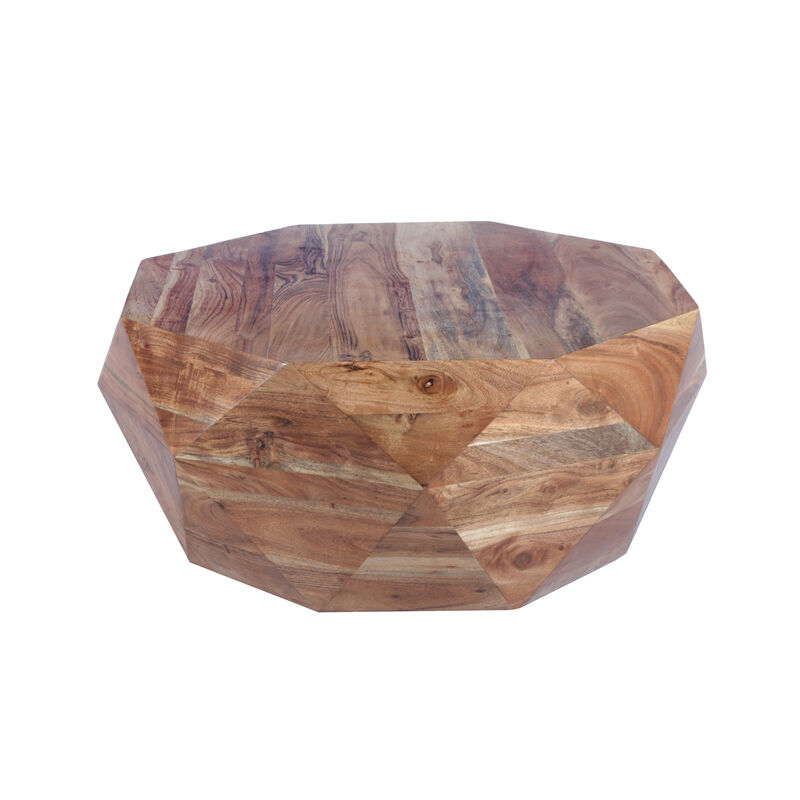 33 Inch Diamond Shape Acacia Wood Coffee Table With Smooth Top, Natural Brown-Benzara