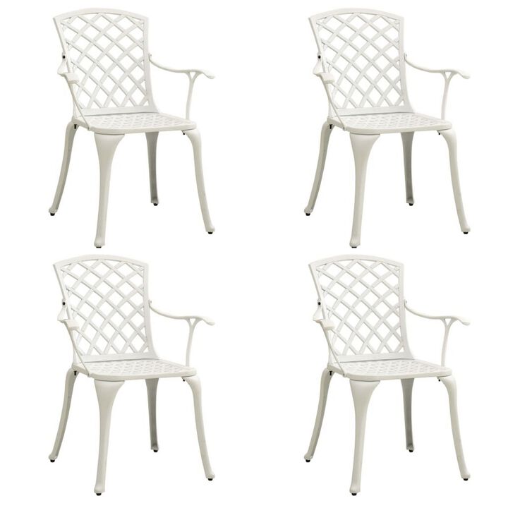 Kasa Outdoor 5pc Bistro Breakfast Set, 4 Chairs, 1 Table, White Metal - Benzara