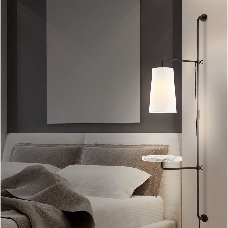 Andre 1-Light Contemporary Industrial Iron Plug-In with Adjustable White Marble Table LED Sconce