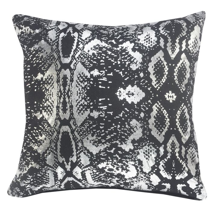 20" Black and Silver Metallic Snakeskin Square Throw Pillow