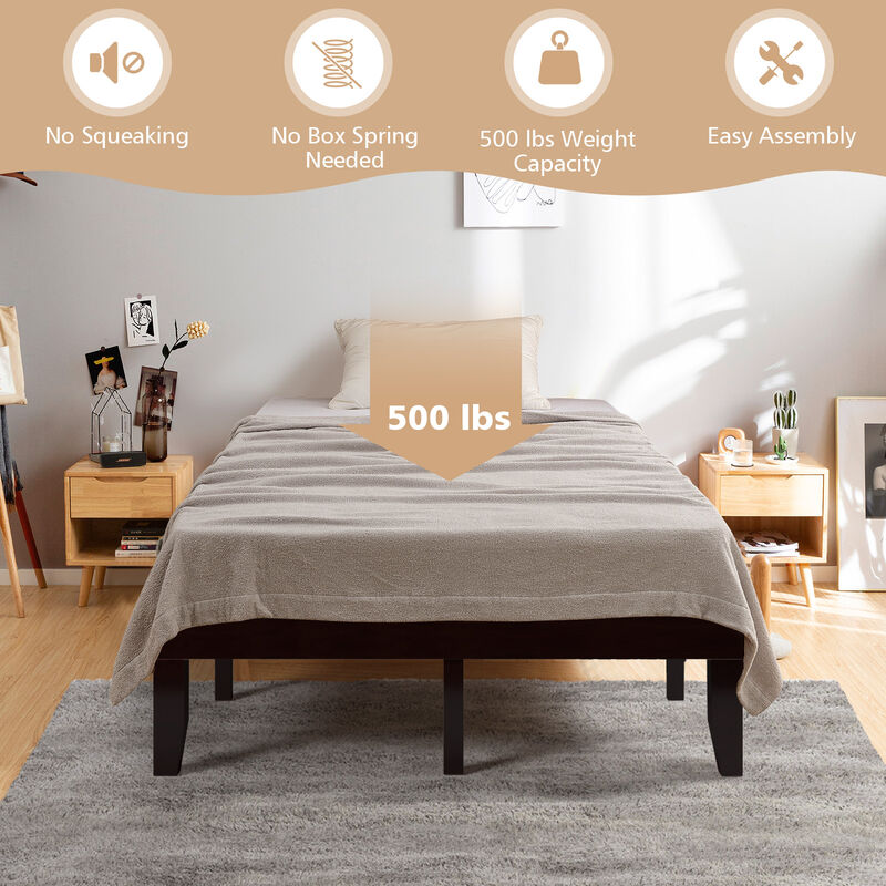 14 Inch Full Size Wood Platform Bed Frame with Wood Slat Support