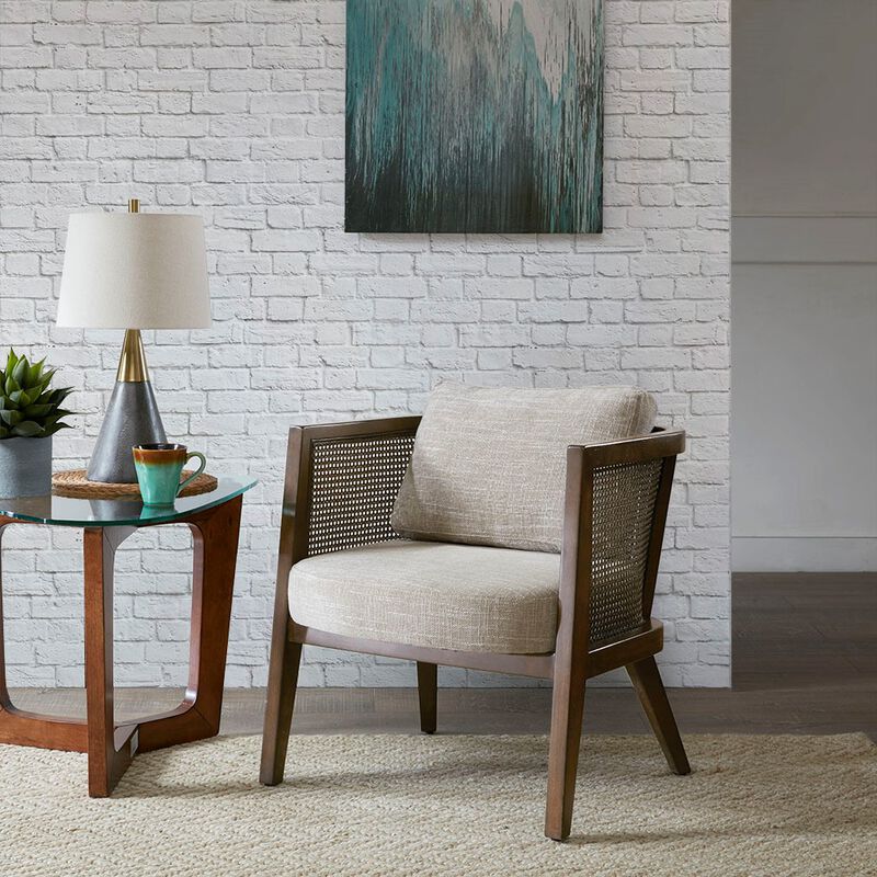 Gracie Mills Mollie Mid-Century Cane Upholstered Accent Chair