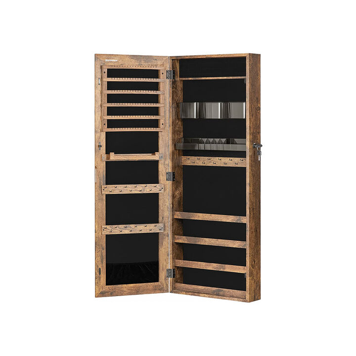 Frameless Full-Length Mirror Jewelry Armoire with Lock and Plastic Cosmetic Storage Trays