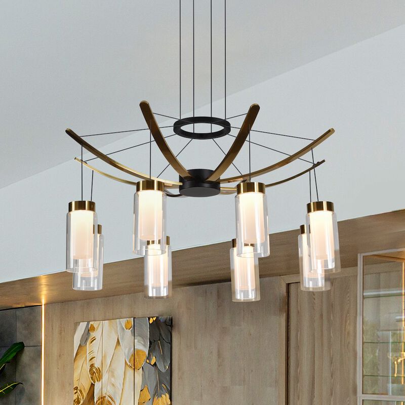 VONN Lighting Pendant Light Height Adjustable Integrated LED Chandelier 8 Glass Shades