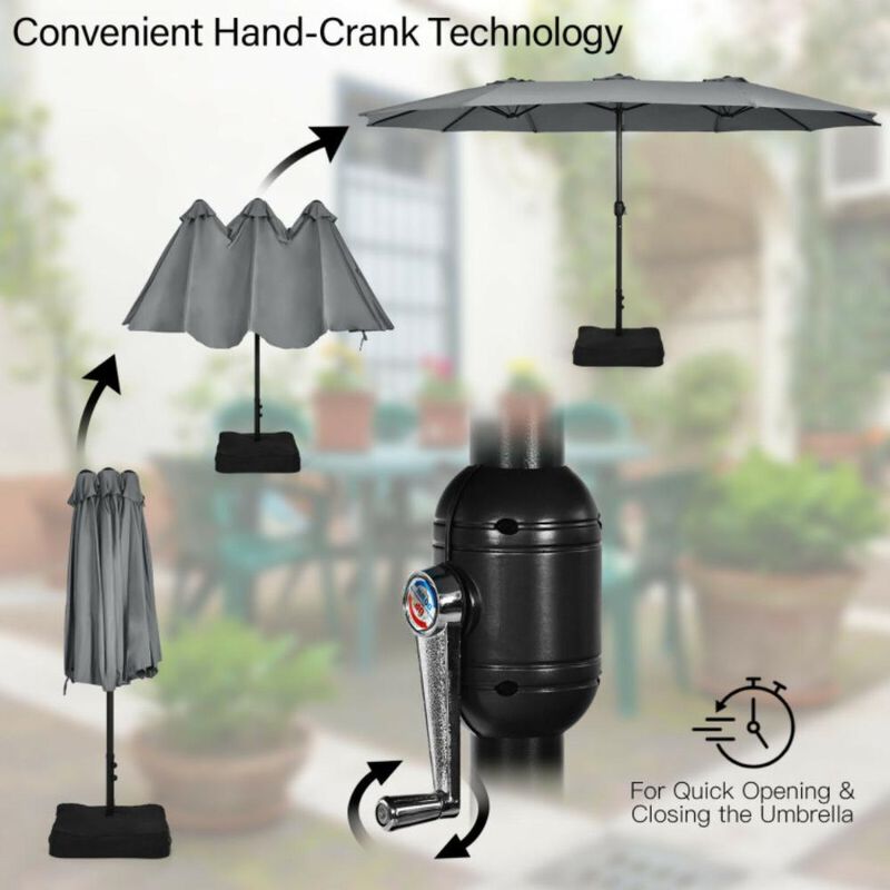 Hivvago 15 Feet Double-Sided Twin Patio Umbrella with Crank and Base