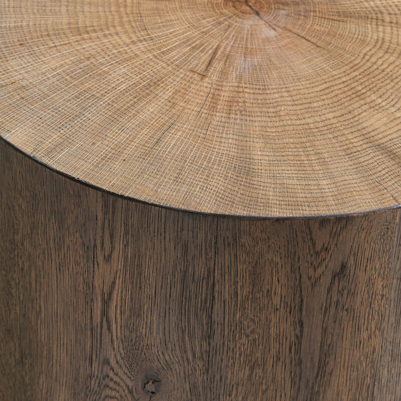 Accent Table Set of 2, Farmhouse Wood Log Shape, Rich Oak Brown Finish - Benzara