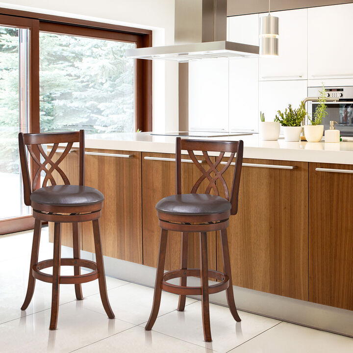 360� Swivel Counter Height Chairs with PU Leather Cushioned Seat and Footrests