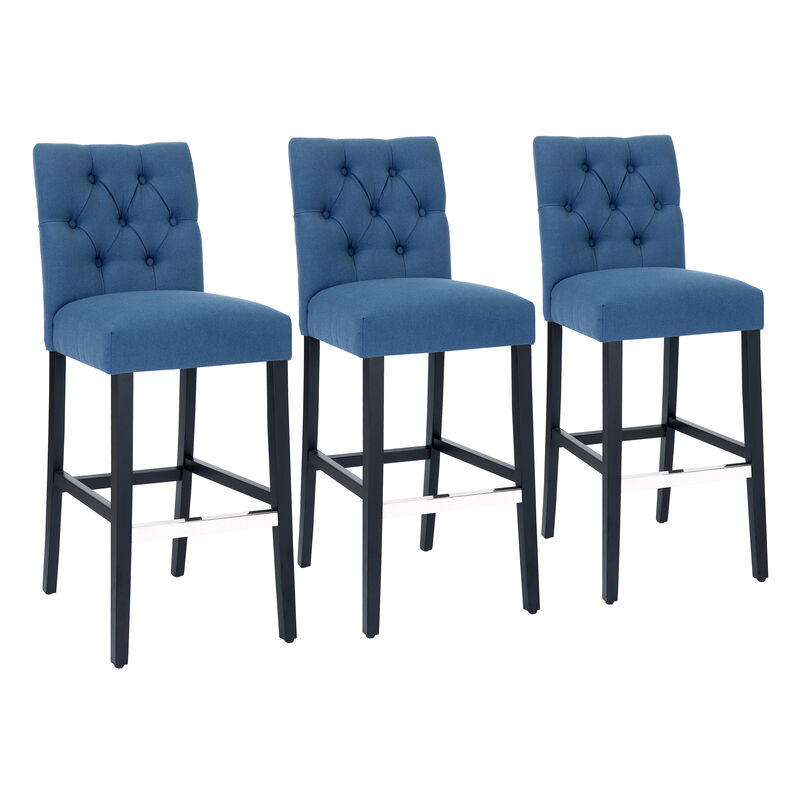 WestinTrends 29" Linen Fabric Tufted Upholstered Bar Stool (Set of 3), Black