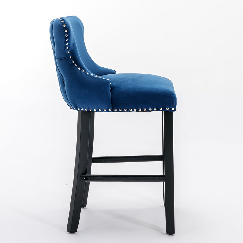 Contemporary Velvet Upholstered Wing-Back Barstools With Button Tufted