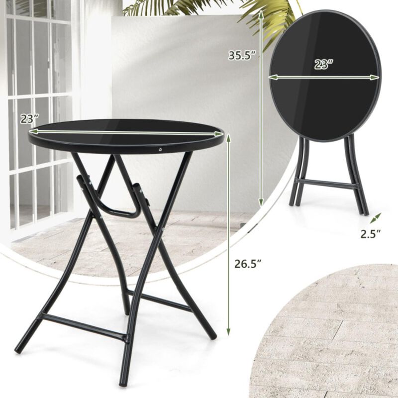 Hivvago 23 Inch Round Bistro Table with Tempered Glass Tabletop