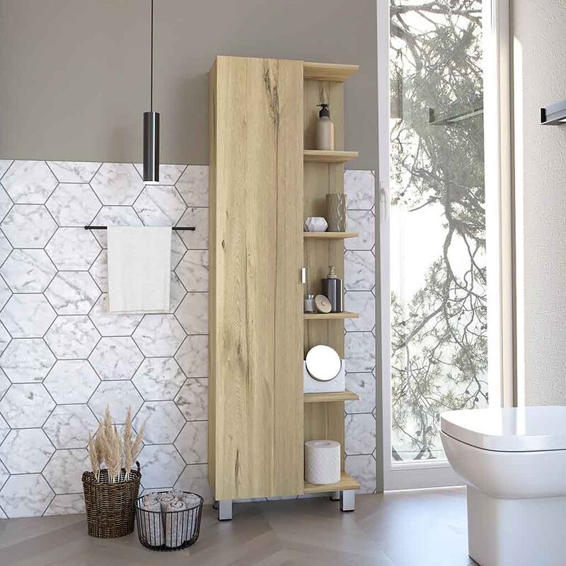 Corner Cabinet Womppi, Bathroom, Light Oak