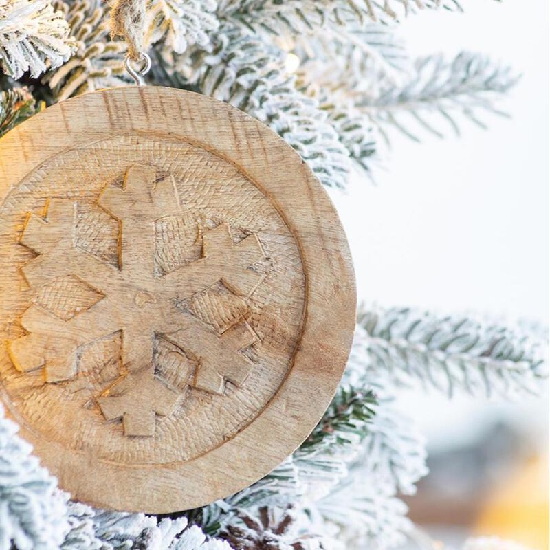 Wooden Snowflake Christmas Tree Ornaments, Set of 12 Holiday Tree Decorations, Multicolor