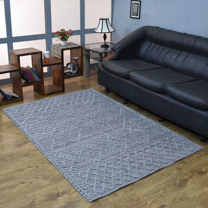 RUGSOTIC CARPETS HAND WOVEN FLAT WEAVE KILIM POLYESTER ECO-FRIENDLY AREA RUGS  - 3'x5', Rectangle Shape, Dark Gray Color, Geometric Modern Design, Low Pile  Handmade Area Rugs (DP0006)