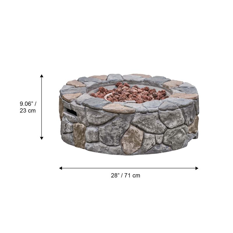 Teamson Home 28" Outdoor Round Stone Propane Gas Fire Pit, Stone Gray