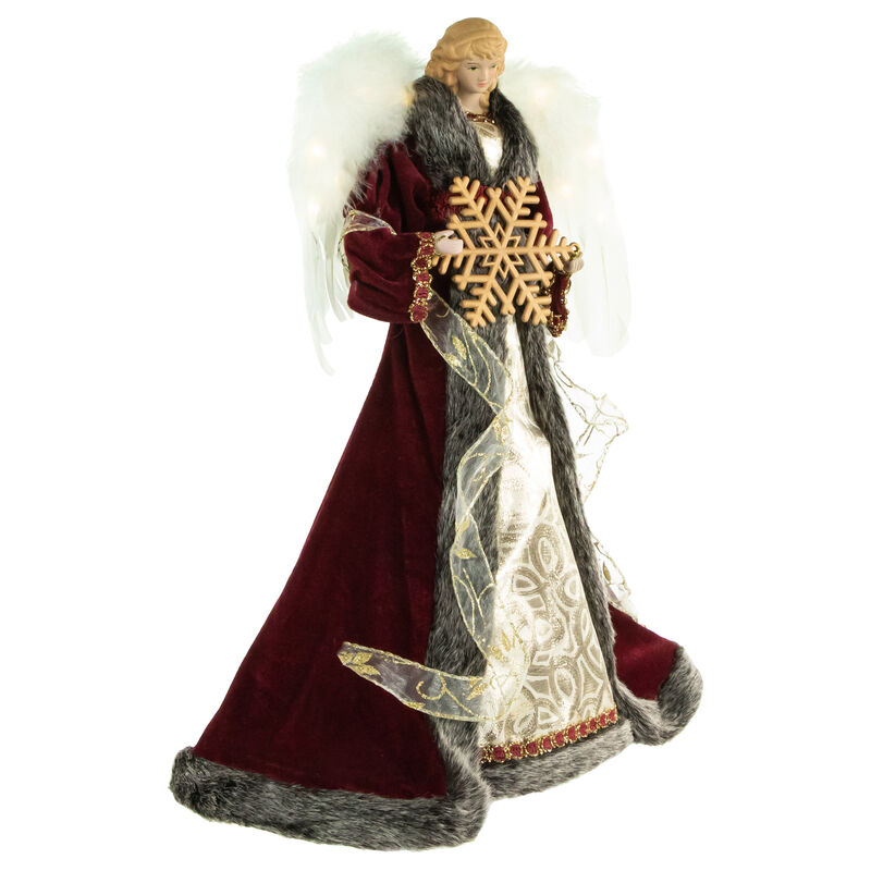 18" Lighted Red and Gold Angel in a Dress Christmas Tree Topper - Warm White Lights