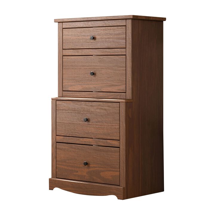 Stav Tall Dresser Chest with 4 Drawers, Plank Style, Brown Solid Wood