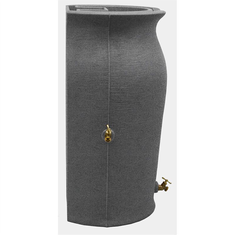 Hivvago Dark Grey Granite 50-Gallon Plastic Urn Rain Barrel with Planter Top
