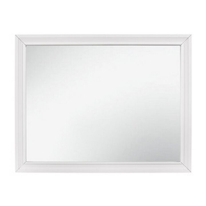 Ani 37 Inch Modern Rectangular Accent Mirror, Faux Wood Veneer Frame, White-Benzara