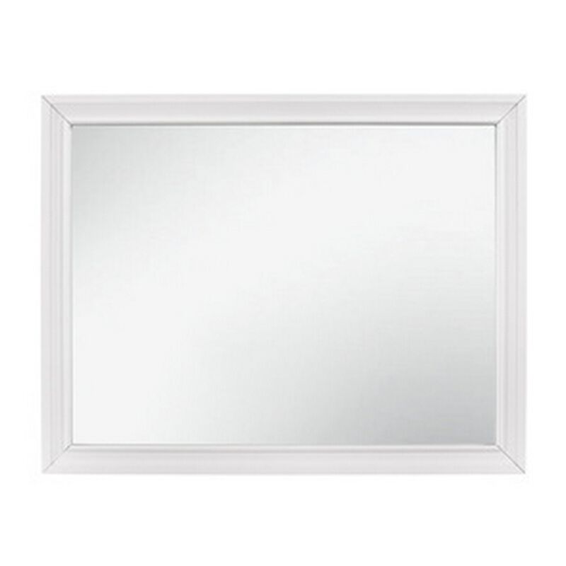 Ani 37 Inch Modern Rectangular Accent Mirror, Faux Wood Veneer Frame, White-Benzara