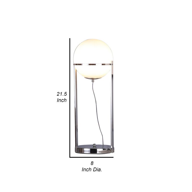 Jim 22 Inch Table Lamp, LED Light, Metal Body, Modern Globe Shade, Silver-Benzara