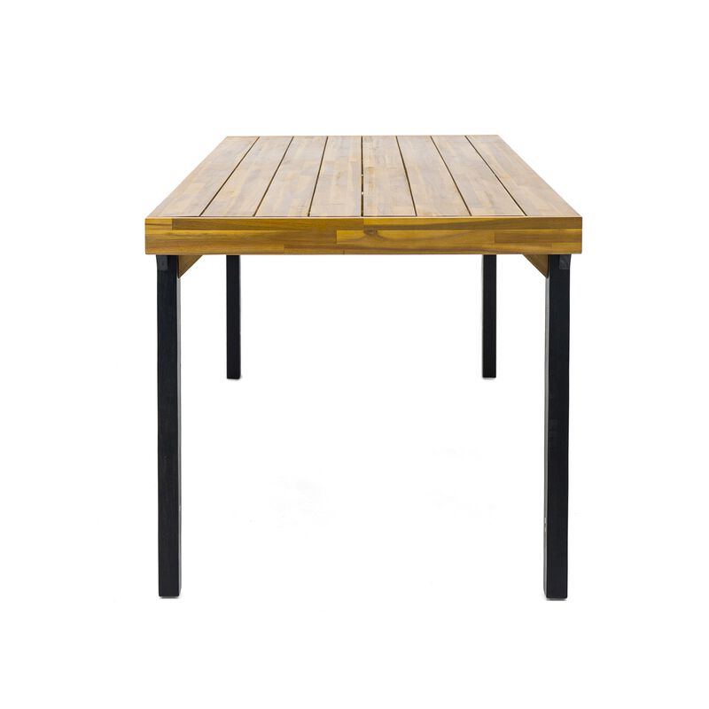 Sheldon Outdoor Dining Table, Rectangular 69 Inch Brown Wood, Black - Benzara