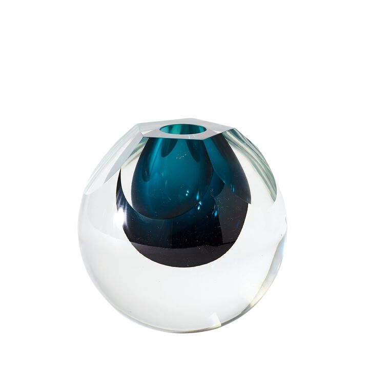 Pentagon Cut Glass Vase Blue