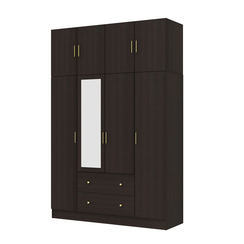 FUFU&GAGA Elegant Wardrobe with Mirror, Adjustable Shelves, and Spacious Drawers (63" W x 19.7" D x 94.5" H),Dark Brown