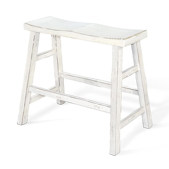 Rena Bar Height Bench, 33 Inch Rustic White Sand Mahogany Wood Frame - Benzara