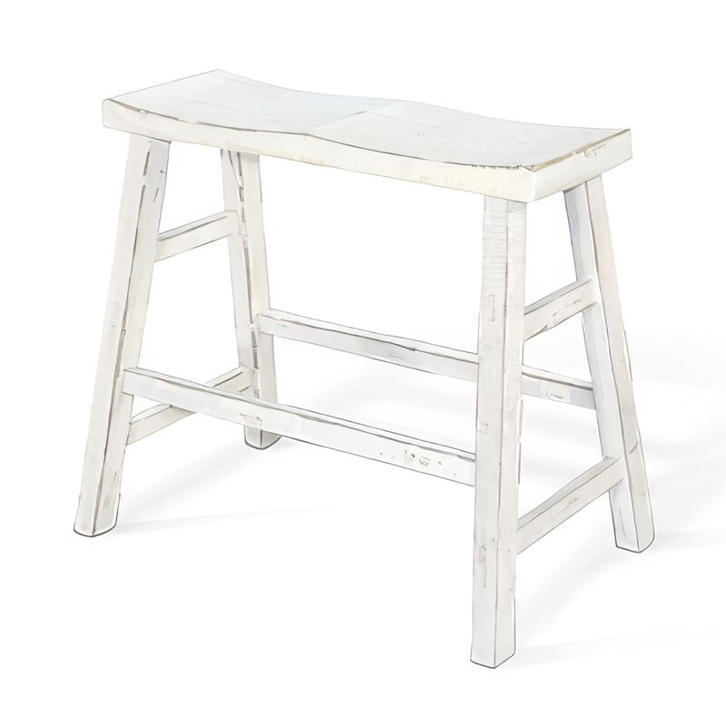 Rena Bar Height Bench, 33 Inch Rustic White Sand Mahogany Wood Frame - Benzara