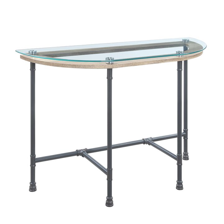 ACME Brantley Sofa Table, Clear Glass & Sandy Gray Finish
