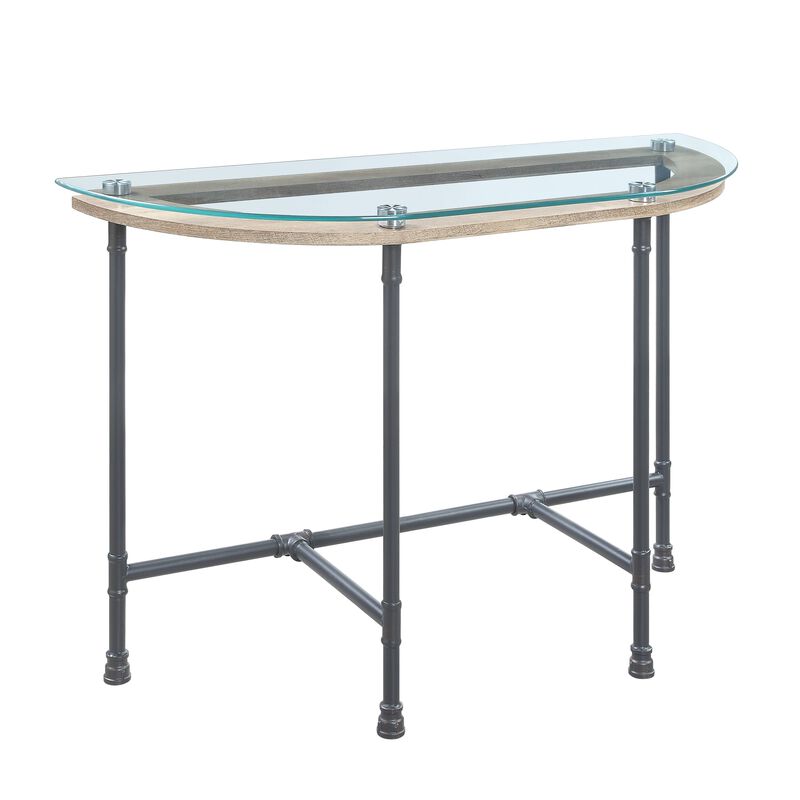 ACME Brantley Sofa Table, Clear Glass & Sandy Gray Finish