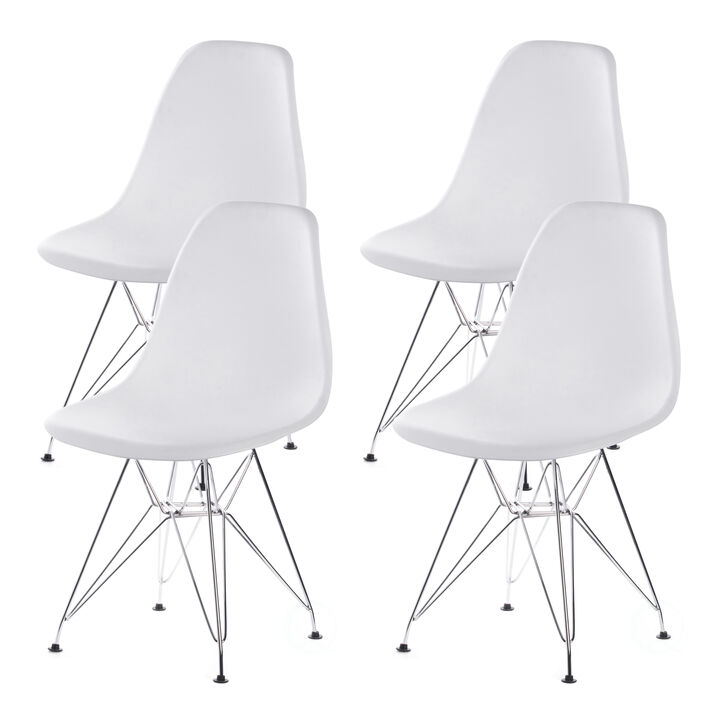 Mid-Century Modern Style Plastic DSW Shell Dining Chair with Metal Legs, White