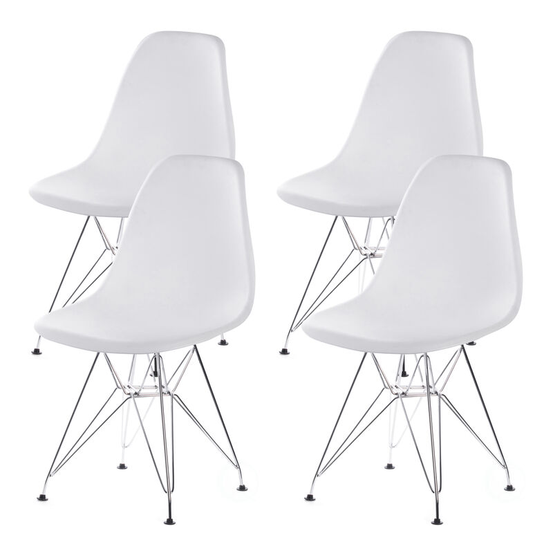 Mid-Century Modern Style Plastic DSW Shell Dining Chair with Metal Legs, White