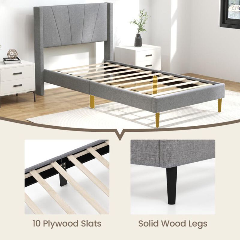 Hivvago Bed Frame with Linen Upholstered Wingback Headboard