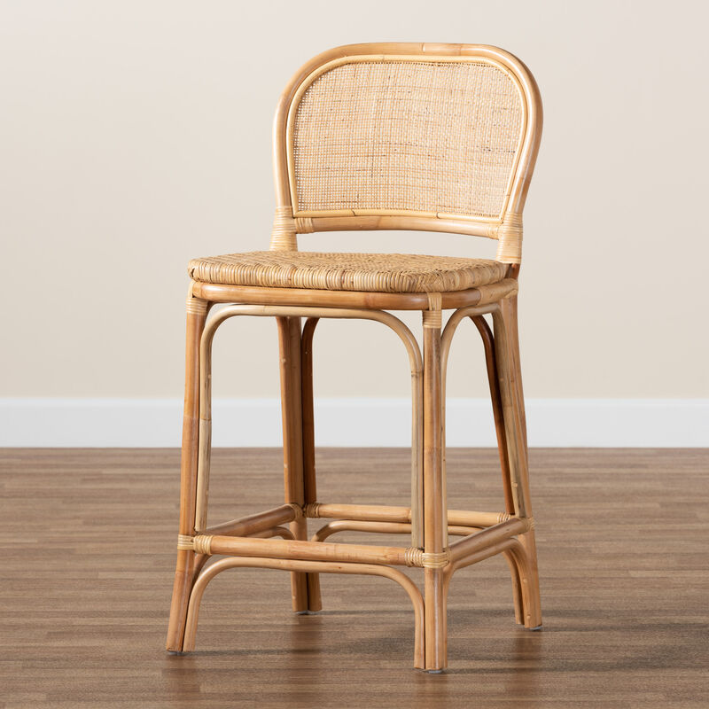 Baxton Studio Adrena Modern Bohemian Natural Rattan Counter Stool