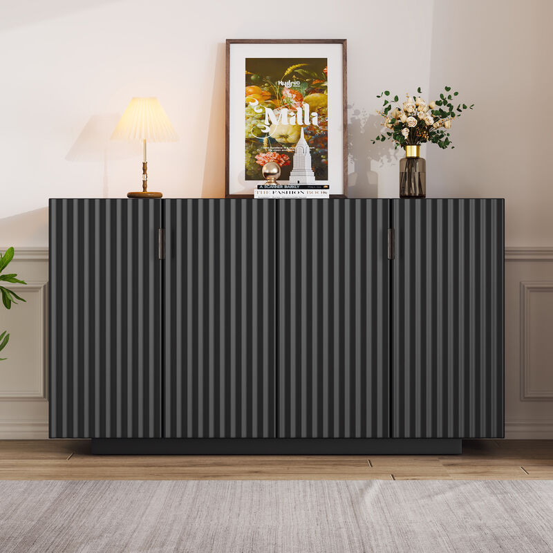 Clihome Buffet Cabinet with Storage, Sideboard Cabinet with Ample Storage Space,4 Fluted Doors Credenza Storage Cabinet with Adjustable Shelves for Dining Room and Living Room (BLACK)