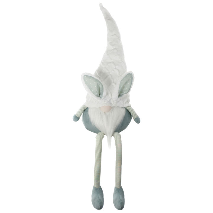 33" White and Green Sitting Easter Gnome with Bunny Ears and Dangling Legs