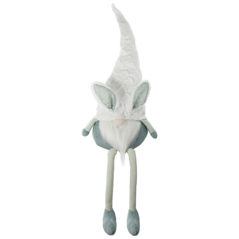 33" White and Green Sitting Easter Gnome with Bunny Ears and Dangling Legs