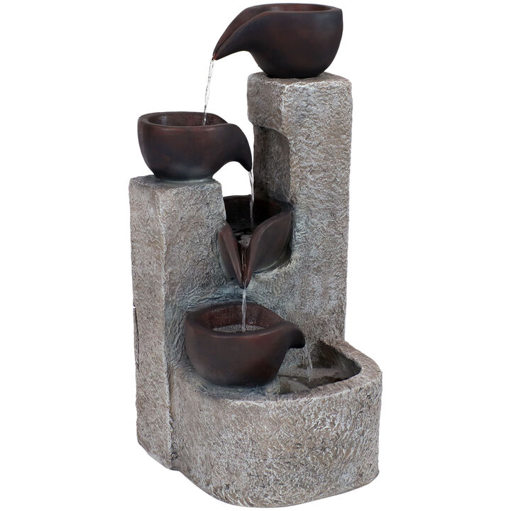 Sunnydaze Aged Tiered Vessels Solar Water Fountain with Battery - 29 in