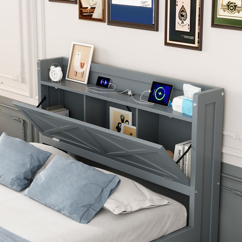 Merax Wooden Platform Bed with Trundle  and 3 Drawers