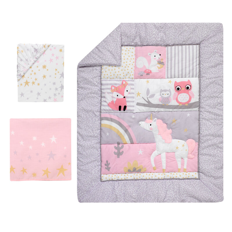 Bedtime Originals Rainbow Unicorn 3-Piece Crib Bedding Set - Pink, Purple