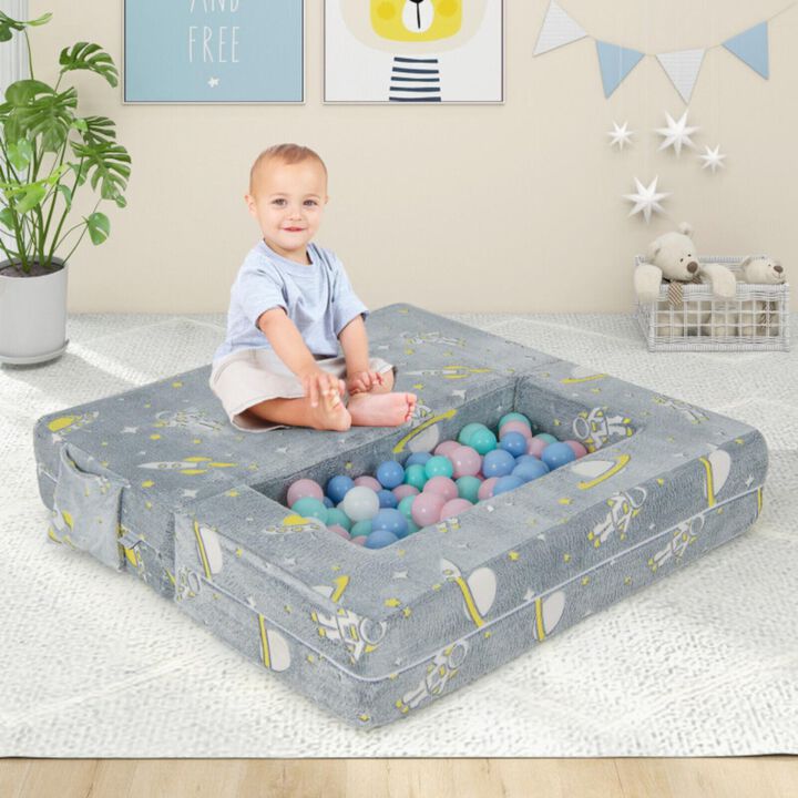 Hivvago Kids Play Sofa with Ottoman and Removable & Machine Washable Cover-Gray